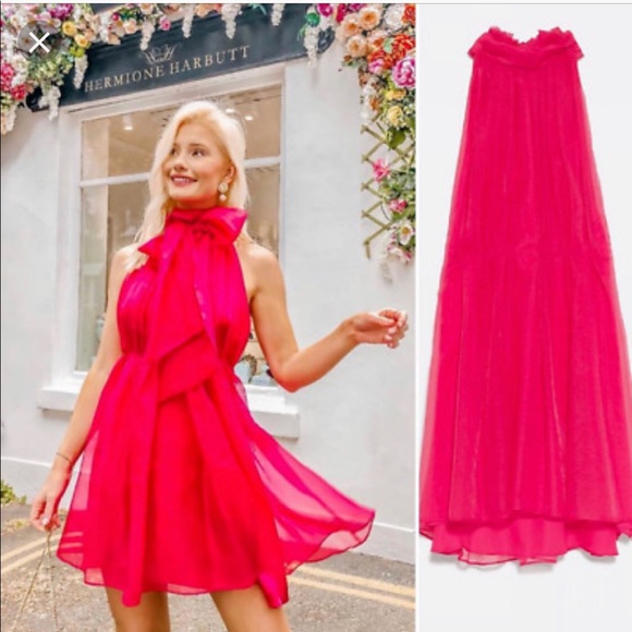 Zara halter organza fushia mini dress pink NWT - Picture 2 of 3